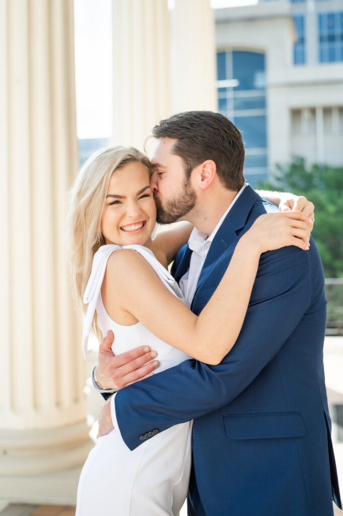 Grace Church Downtown engagement shoot up the steps