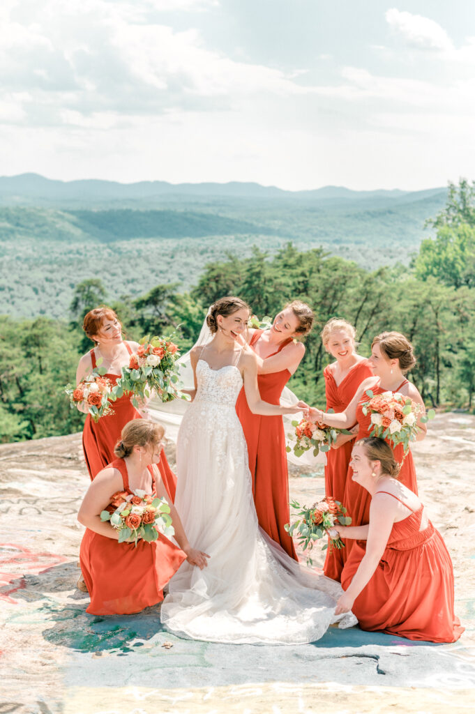 Adventure elopement photography on Bald Rock with bridesmaids