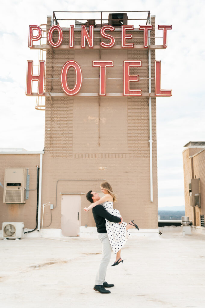 Engagement photos on top of the Westin Poinsett rooftop in Greenville SC