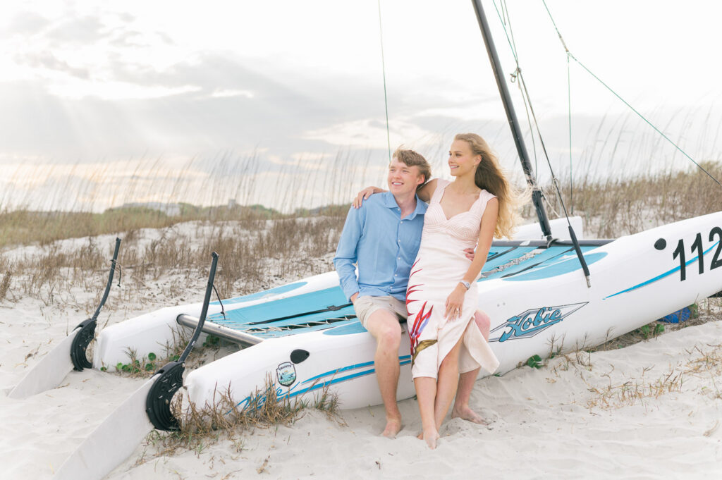 Romantic coastal engagement photos at Isle of Palms South Carolina with a Hobie