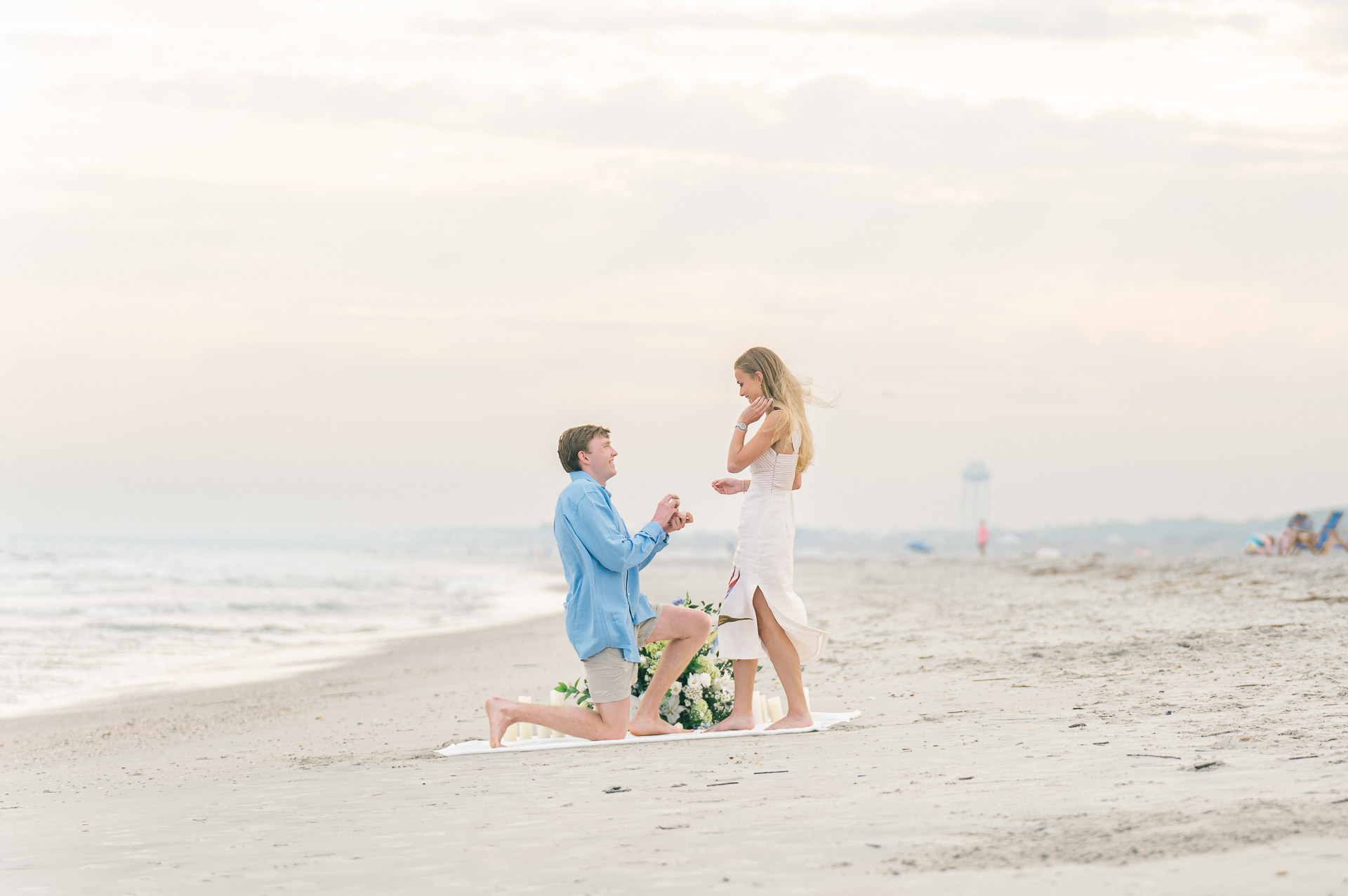 Surprise proposal at Isle of Palms with oceanfront setup