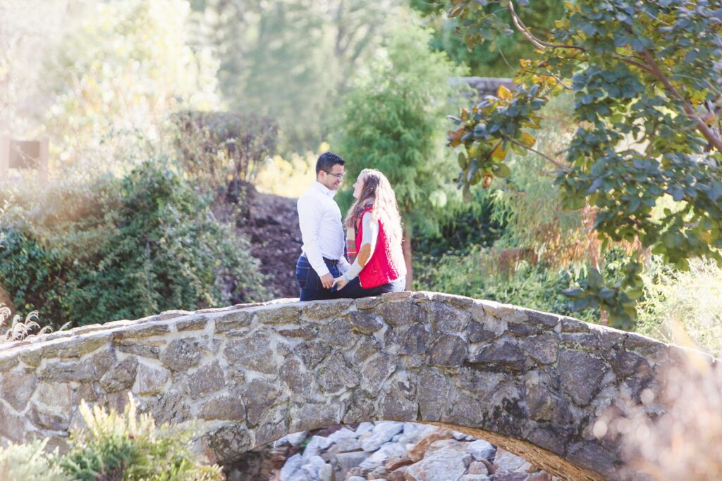 After proposal photos at stone bridge for Rock Quarry Garden proposal